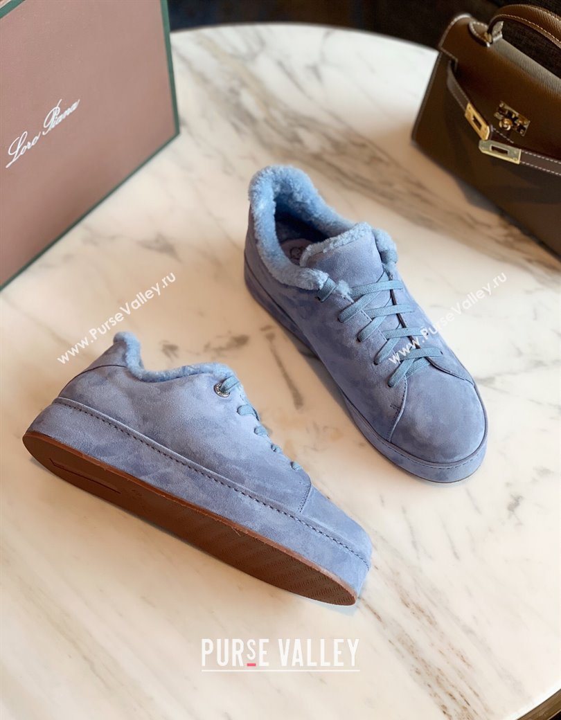 Loro Piana High Top Sneakers/Ankle Boots in Suede and Wool Fur Light Blue 2025 LP111304 (HH-251211057)
