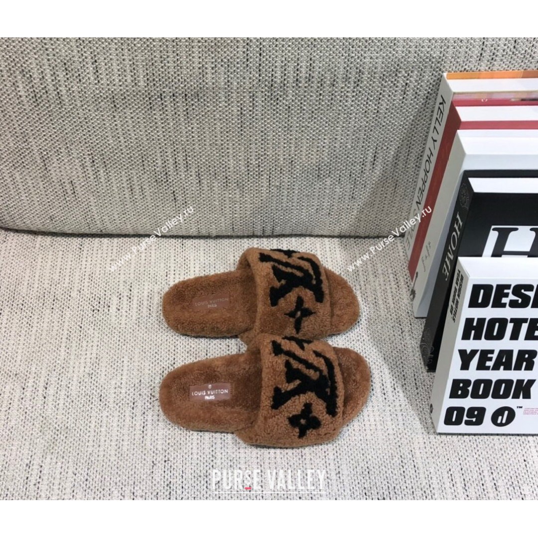 Louis Vuitton LV Wool Flat Slide Sandals Brown 2021 10 (MD-21080973)