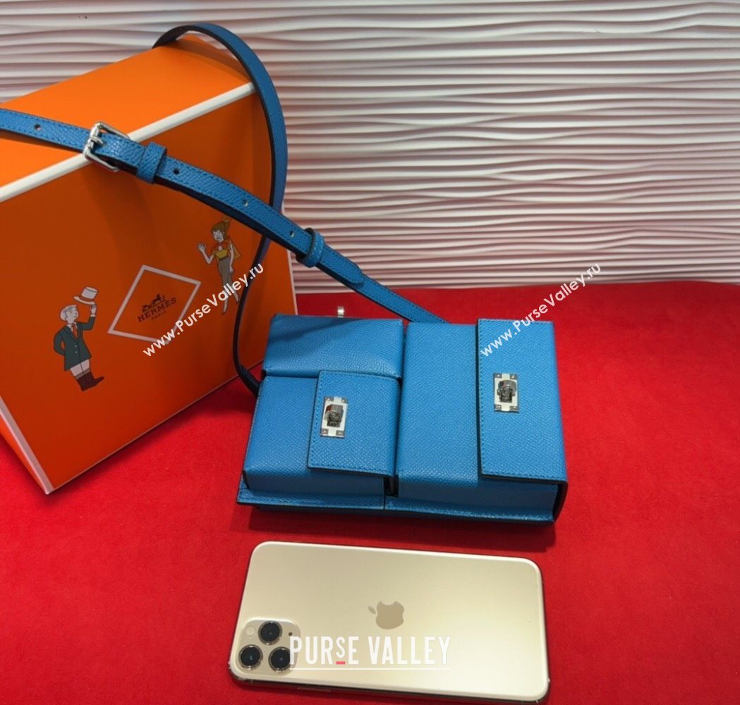 Hermes Kelly Multipocket To Go Pouch with Silver-Tone Hardware Blue 2025 (99-250618023)