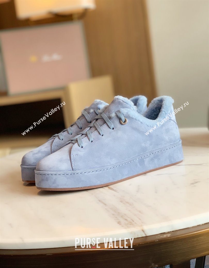 Loro Piana High Top Sneakers/Ankle Boots in Suede and Wool Fur Light Blue 2025 LP111304 (HH-251211057)