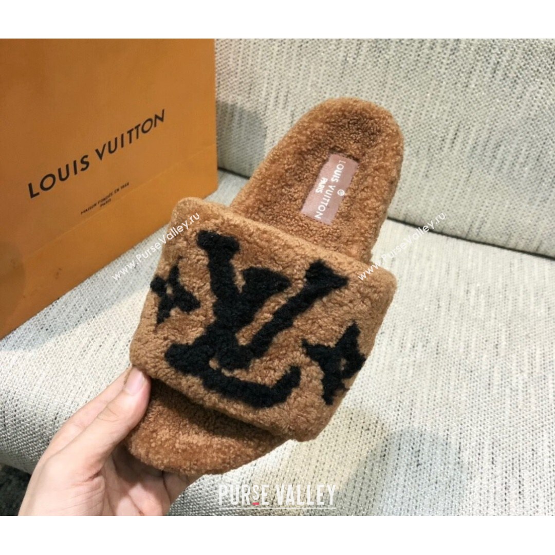 Louis Vuitton LV Wool Flat Slide Sandals Brown 2021 10 (MD-21080973)