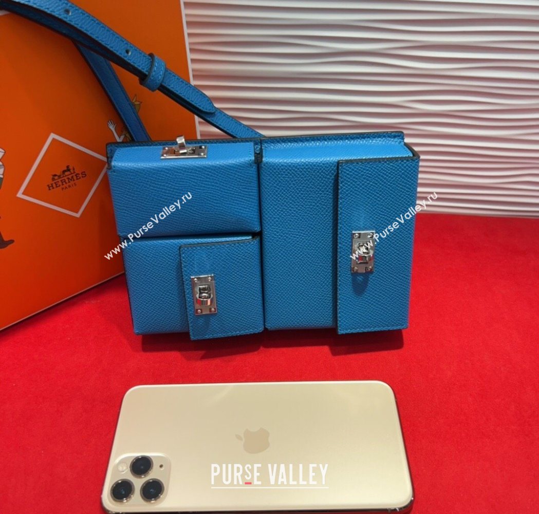 Hermes Kelly Multipocket To Go Pouch with Silver-Tone Hardware Blue 2025 (99-250618023)