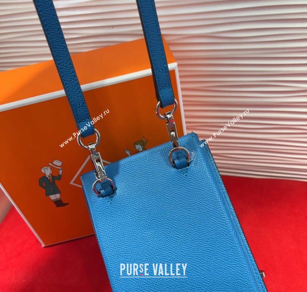 Hermes Kelly Multipocket To Go Pouch with Silver-Tone Hardware Blue 2025 (99-250618023)
