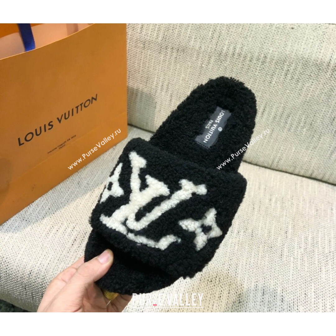 Louis Vuitton LV Wool Flat Slide Sandals Black 2021 11 (MD-21080974)