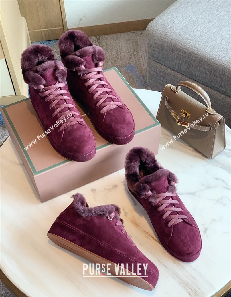 Loro Piana High Top Sneakers/Ankle Boots in Suede and Wool Fur Burgundy 2025 LP111304 (HH-251211059)