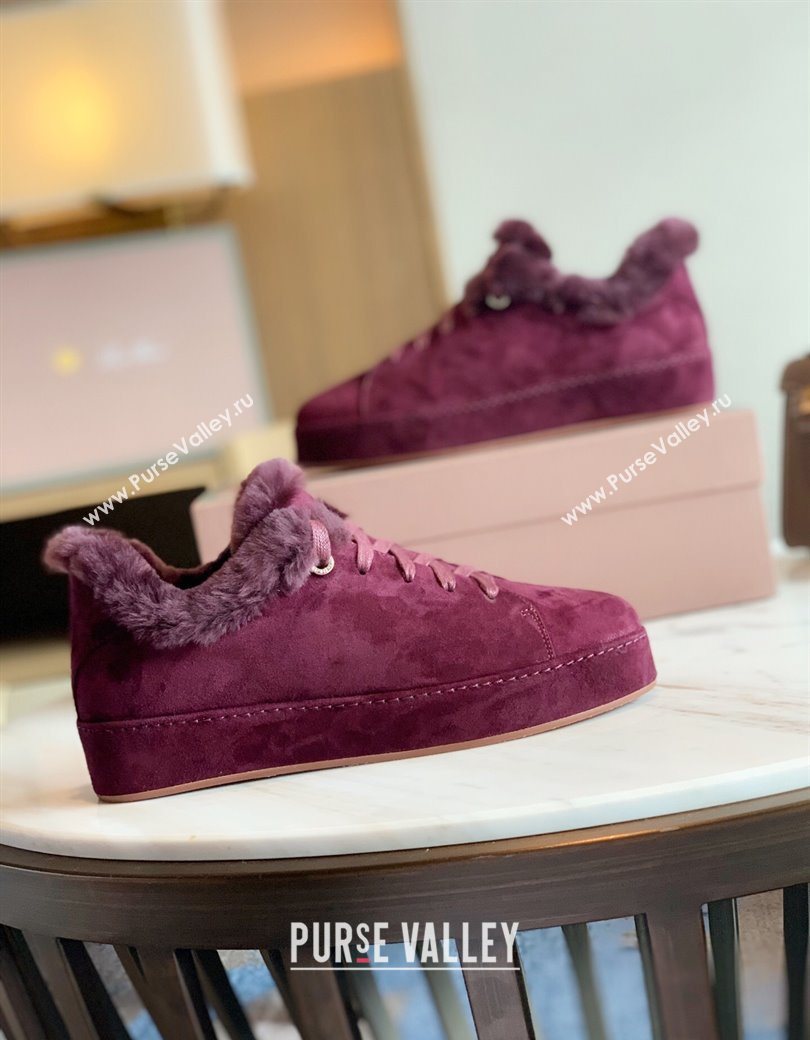 Loro Piana High Top Sneakers/Ankle Boots in Suede and Wool Fur Burgundy 2025 LP111304 (HH-251211059)
