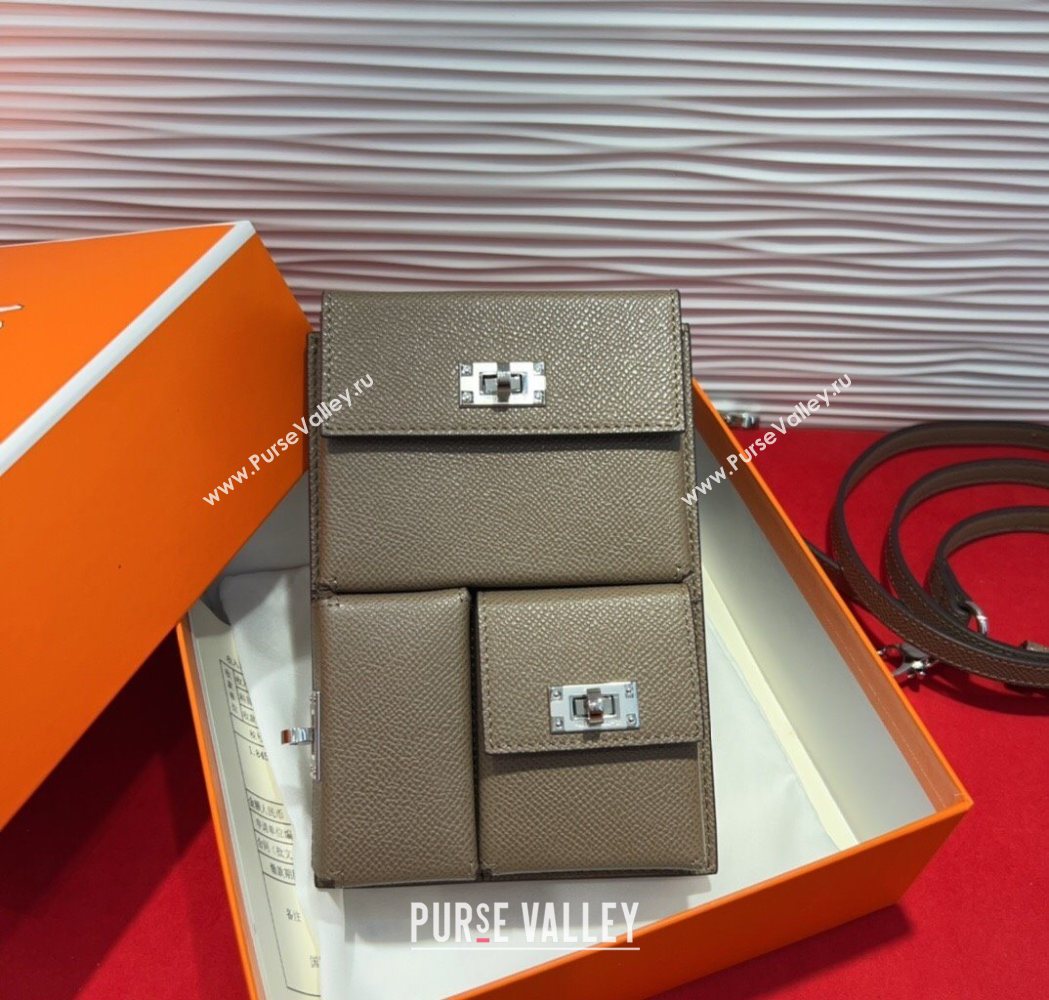 Hermes Kelly Multipocket To Go Pouch with Silver-Tone Hardware Grey 2025 (99-250618024)