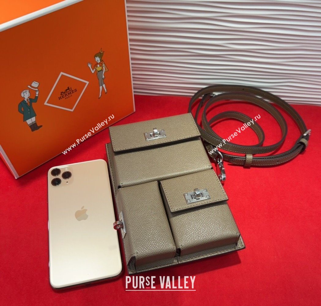 Hermes Kelly Multipocket To Go Pouch with Silver-Tone Hardware Grey 2025 (99-250618024)