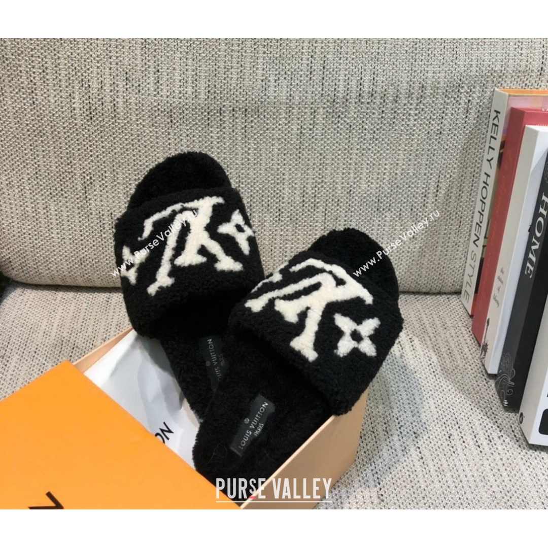 Louis Vuitton LV Wool Flat Slide Sandals Black 2021 11 (MD-21080974)