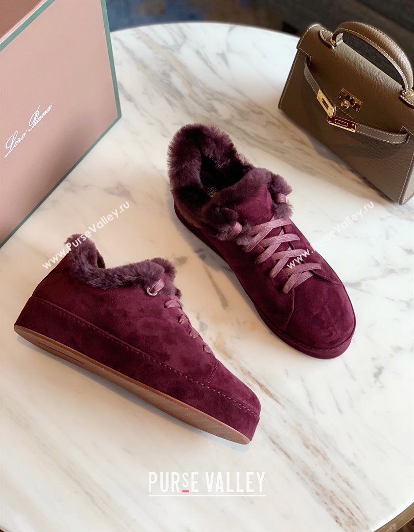 Loro Piana High Top Sneakers/Ankle Boots in Suede and Wool Fur Burgundy 2025 LP111304 (HH-251211059)