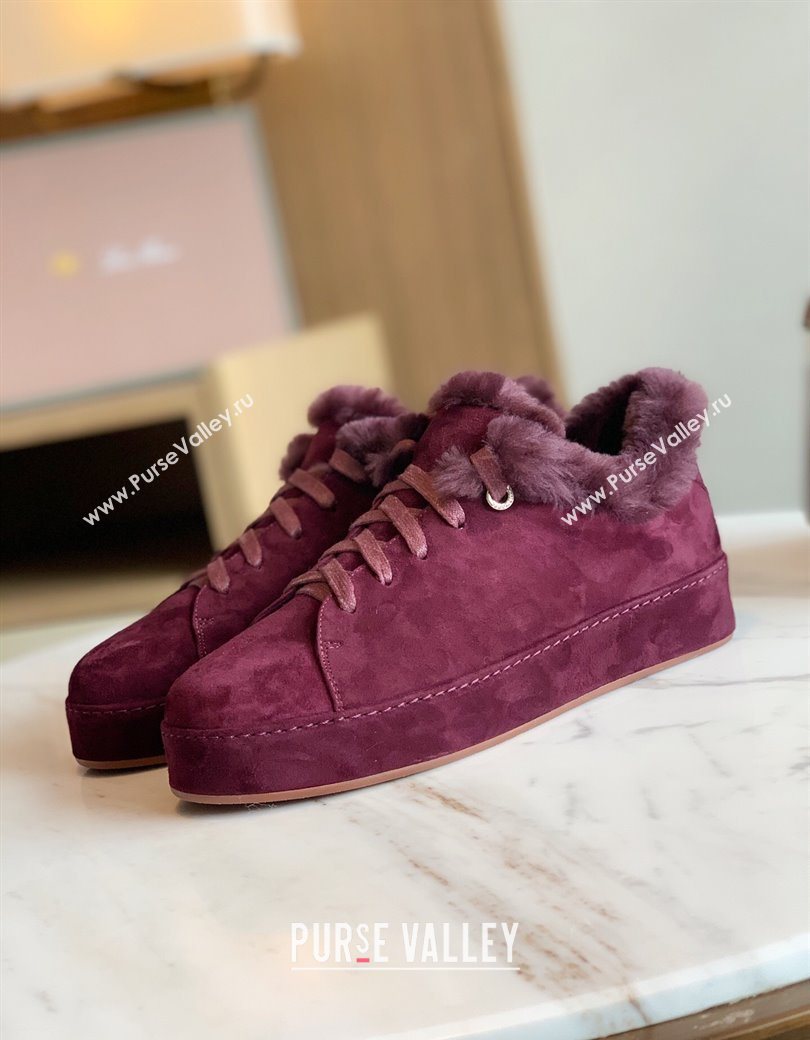 Loro Piana High Top Sneakers/Ankle Boots in Suede and Wool Fur Burgundy 2025 LP111304 (HH-251211059)