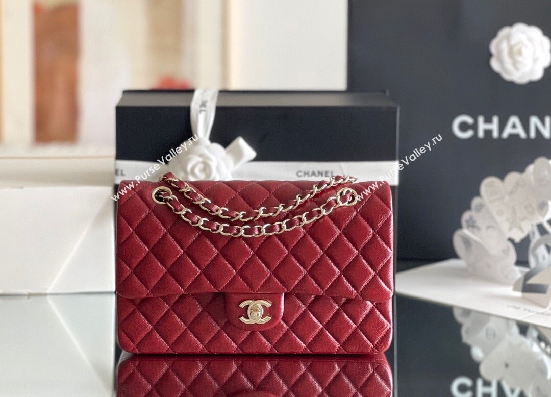 Chanel Grained Calfskin Medium Classic Flap Bag A01112 Burgundy/Light Gold 2023 Original Quality (MHE-23121808)