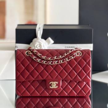 Chanel Grained Calfskin Medium Classic Flap Bag A01112 Burgundy/Light Gold 2023 Original Quality (MHE-23121808)