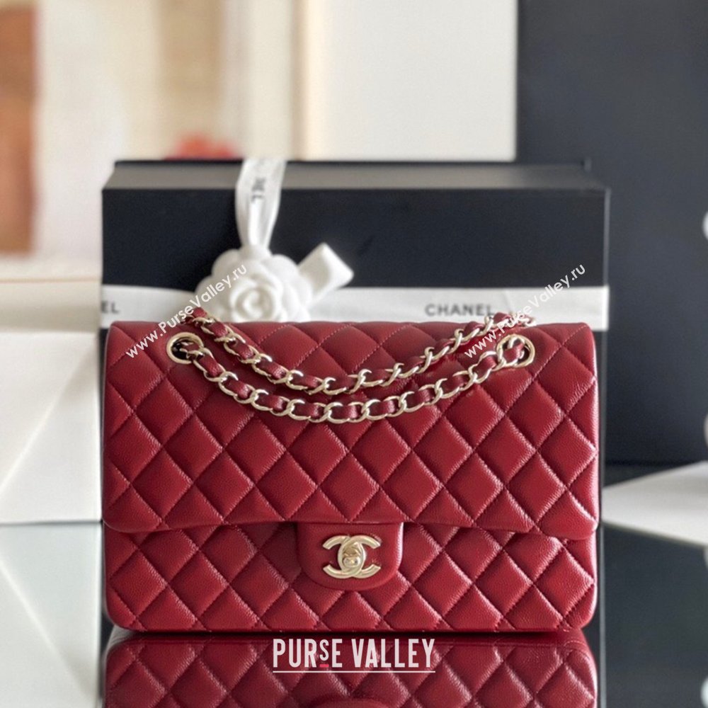 Chanel Grained Calfskin Medium Classic Flap Bag A01112 Burgundy/Light Gold 2023 Original Quality (MHE-23121808)