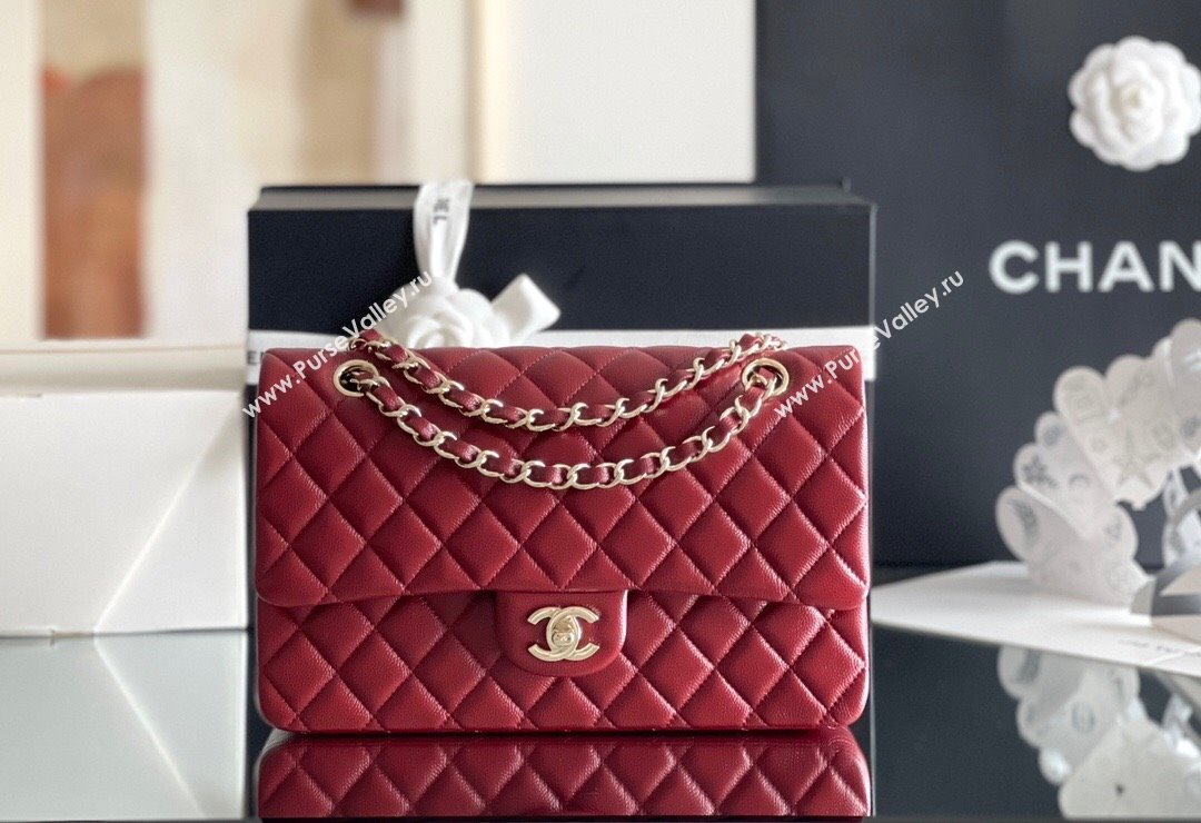 Chanel Grained Calfskin Medium Classic Flap Bag A01112 Burgundy/Light Gold 2023 Original Quality (MHE-23121808)