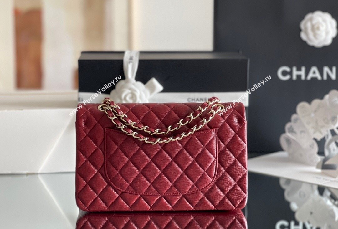 Chanel Grained Calfskin Medium Classic Flap Bag A01112 Burgundy/Light Gold 2023 Original Quality (MHE-23121808)