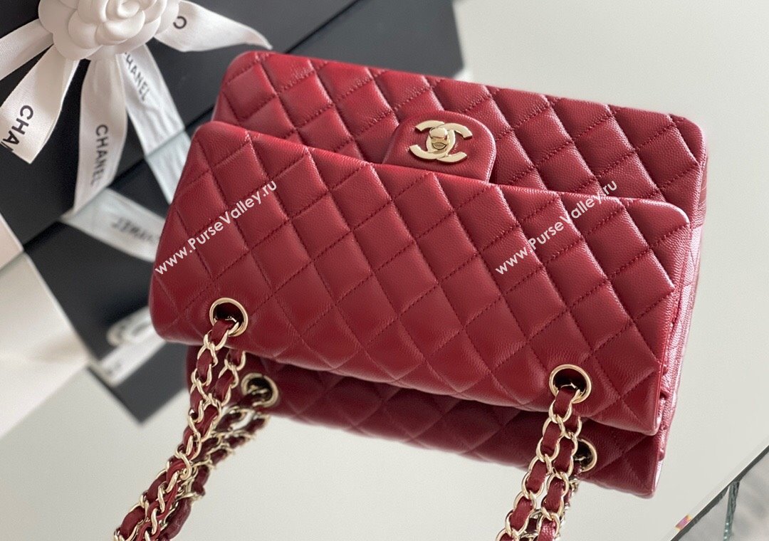 Chanel Grained Calfskin Medium Classic Flap Bag A01112 Burgundy/Light Gold 2023 Original Quality (MHE-23121808)