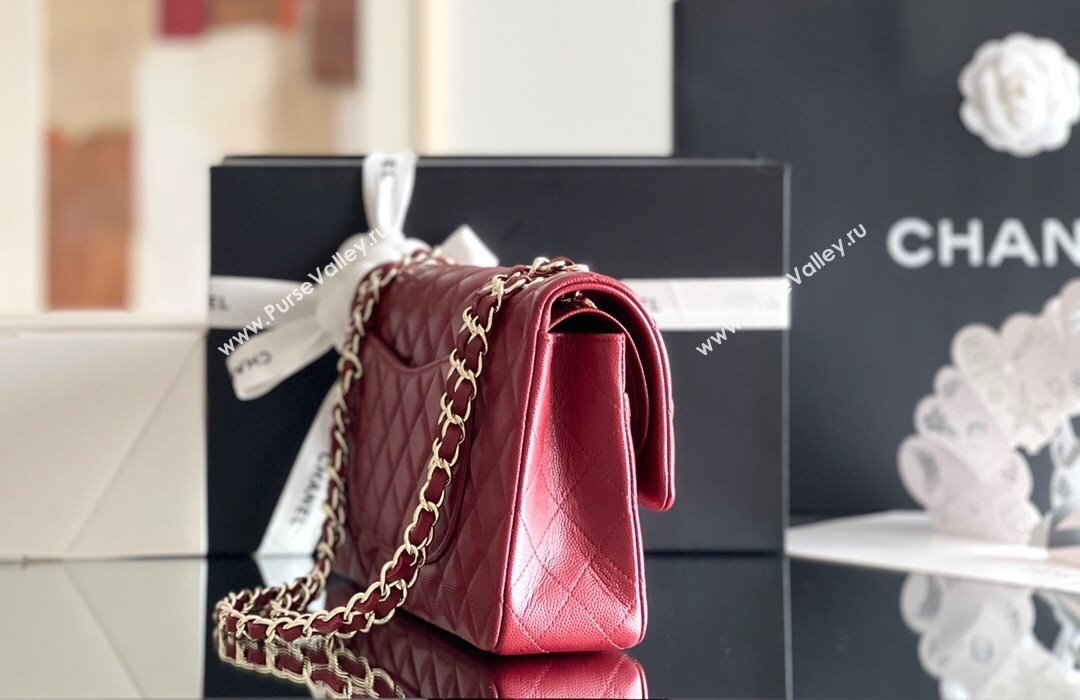 Chanel Grained Calfskin Medium Classic Flap Bag A01112 Burgundy/Light Gold 2023 Original Quality (MHE-23121808)