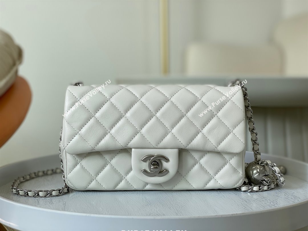 Chanel Lambskin Small Flap Bag with Metal Ball AS1787 White/Silver 2024 (SM-24040207)