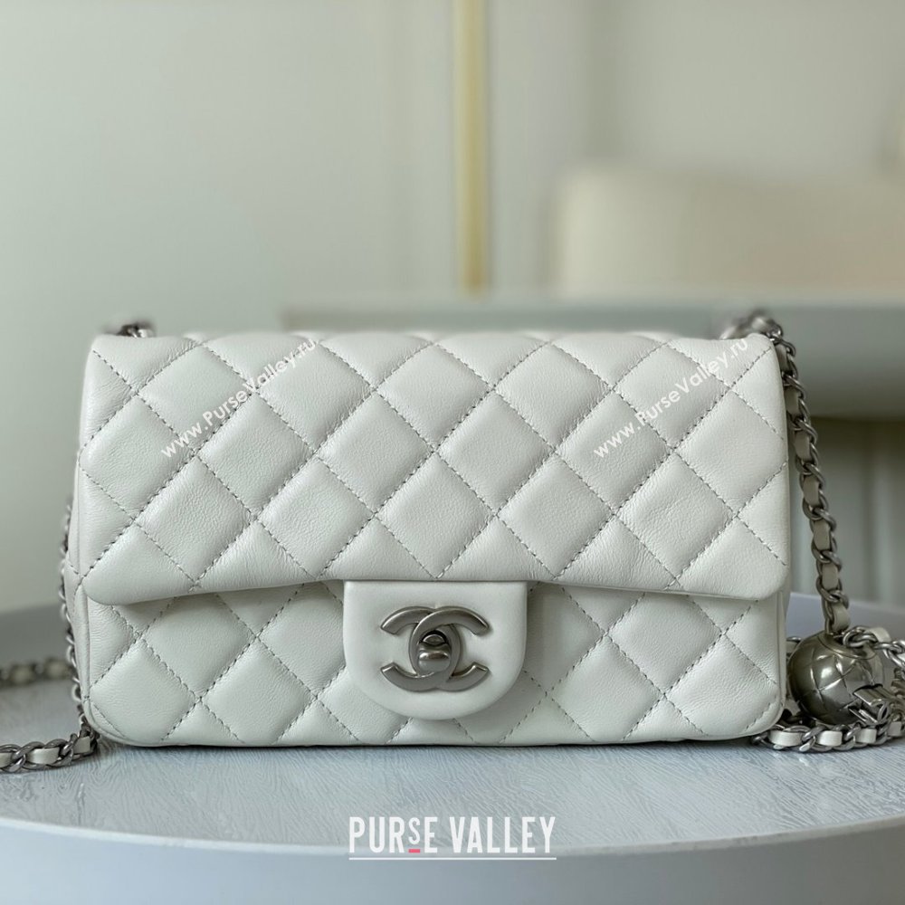 Chanel Lambskin Small Flap Bag with Metal Ball AS1787 White/Silver 2024 (SM-24040207)