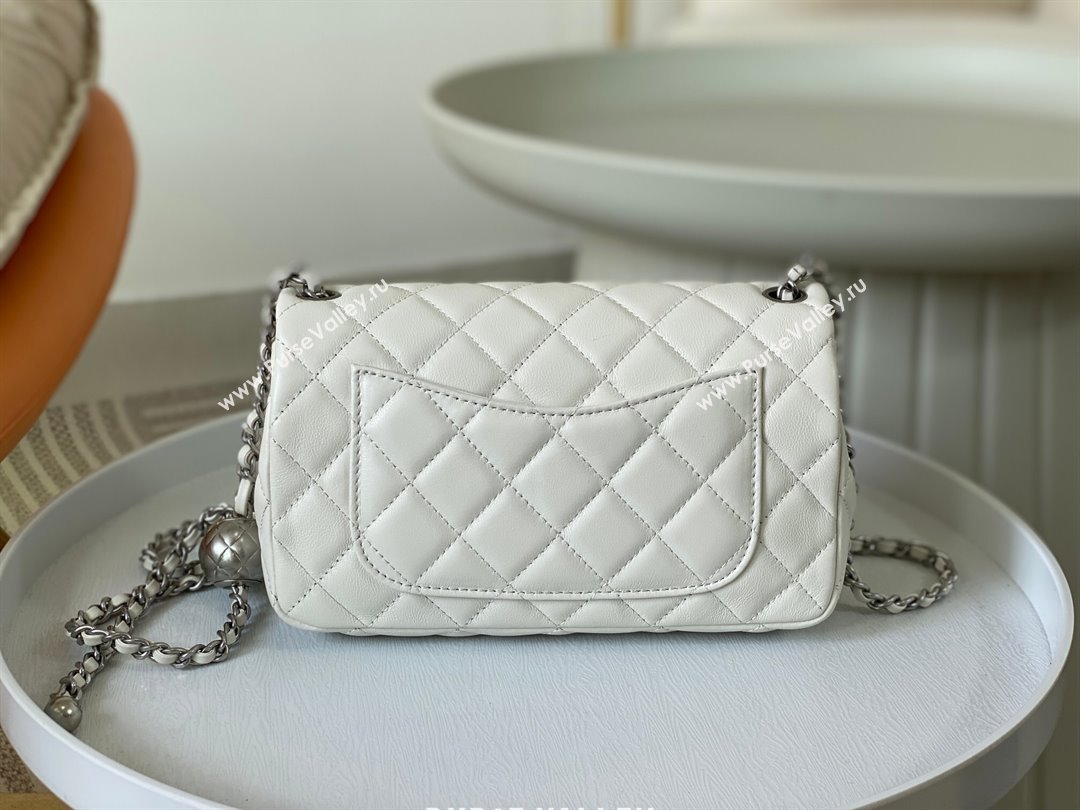 Chanel Lambskin Small Flap Bag with Metal Ball AS1787 White/Silver 2024 (SM-24040207)