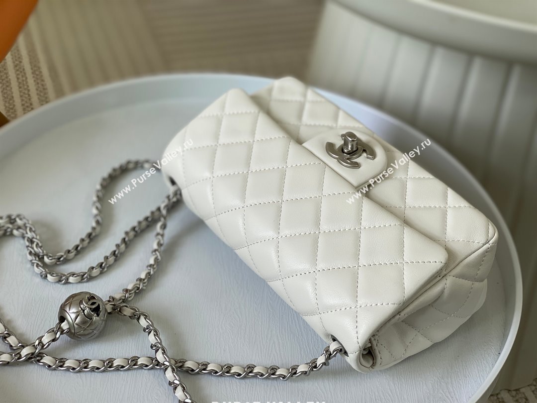 Chanel Lambskin Small Flap Bag with Metal Ball AS1787 White/Silver 2024 (SM-24040207)