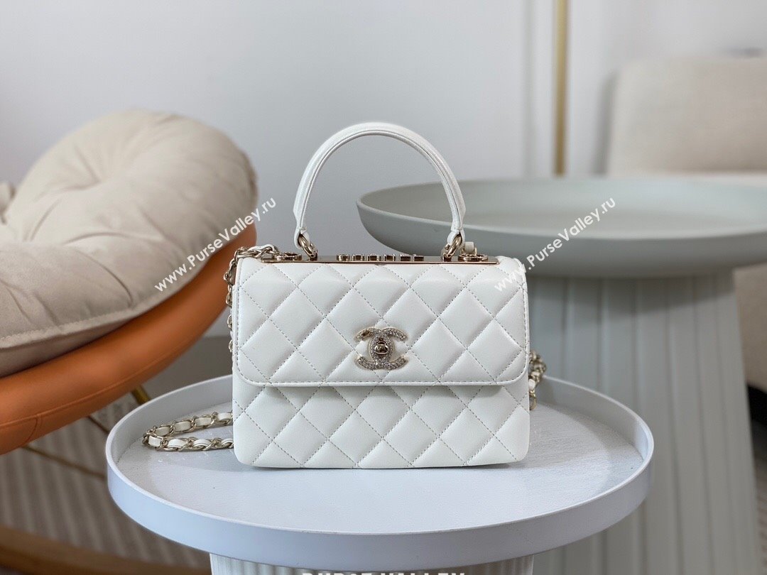 Chanel Trendy CC Quilted Lambskin Mini Flap Bag with Top handle and Metal-Tone Band AS4654 White 2024 (SM-24072219)