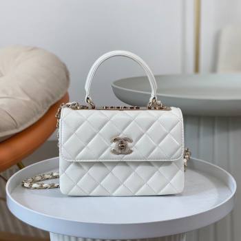 Chanel Trendy CC Quilted Lambskin Mini Flap Bag with Top handle and Metal-Tone Band AS4654 White 2024 (SM-24072219)