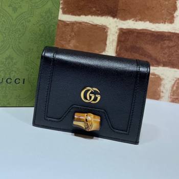 Gucci Diana Bamboo Card Case Wallet ‎658244 Black 2021 (DLH-21090344)