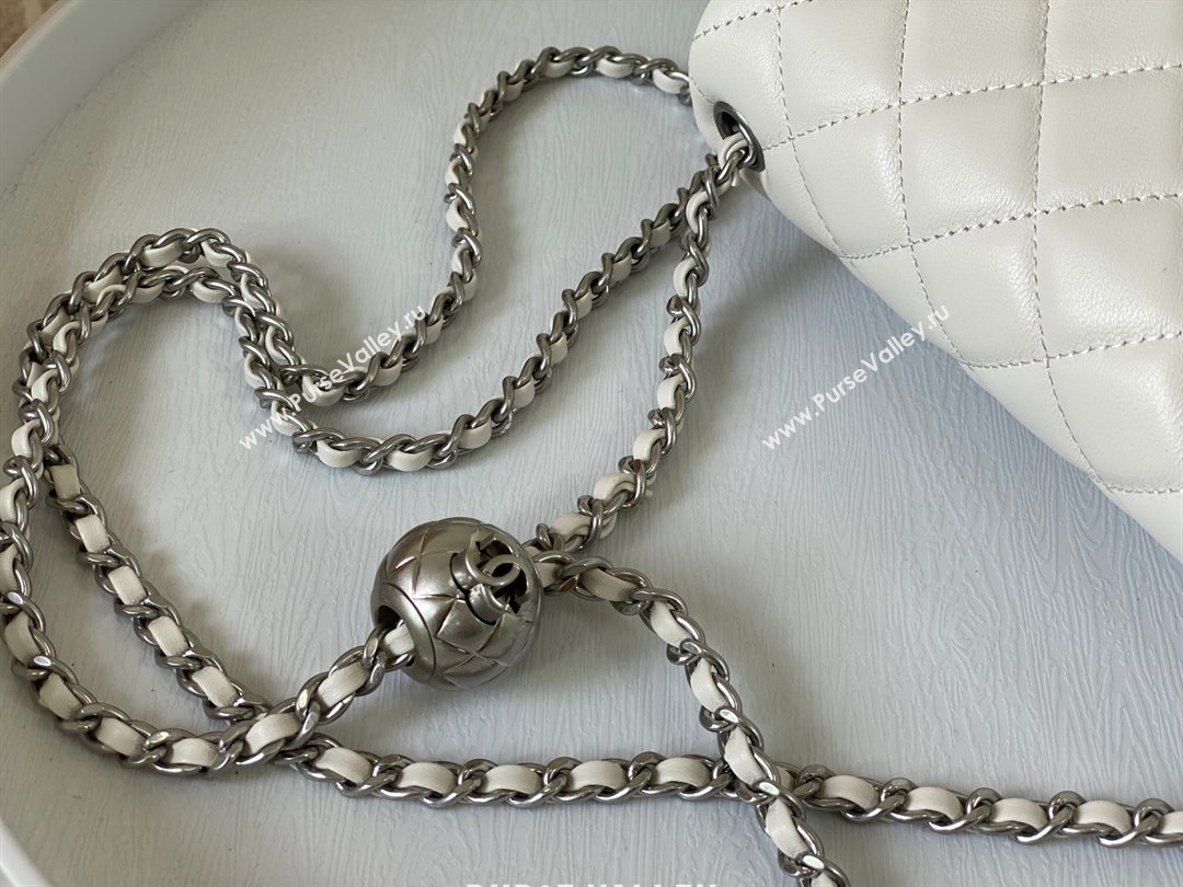 Chanel Lambskin Small Flap Bag with Metal Ball AS1787 White/Silver 2024 (SM-24040207)