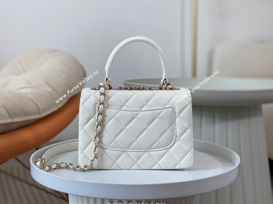 Chanel Trendy CC Quilted Lambskin Mini Flap Bag with Top handle and Metal-Tone Band AS4654 White 2024 (SM-24072219)