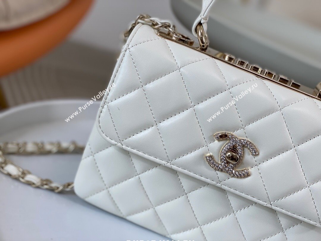 Chanel Trendy CC Quilted Lambskin Mini Flap Bag with Top handle and Metal-Tone Band AS4654 White 2024 (SM-24072219)