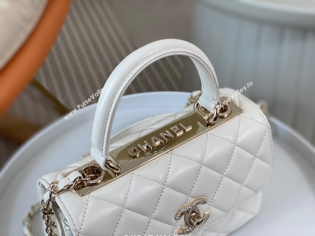 Chanel Trendy CC Quilted Lambskin Mini Flap Bag with Top handle and Metal-Tone Band AS4654 White 2024 (SM-24072219)