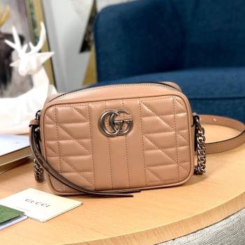 Gucci GG Marmont Geometric Leather Mini Shoulder Bag 634936 Rose Beige 2021 (DLH-21101549)