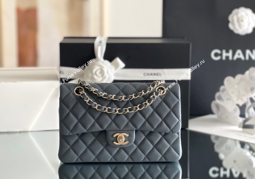 Chanel Grained Calfskin Small Classic Flap Bag A01113 Dark Grey/Light Gold 2023 Original Quality (MHE-23121810)