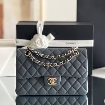 Chanel Grained Calfskin Small Classic Flap Bag A01113 Dark Grey/Light Gold 2023 Original Quality (MHE-23121810)
