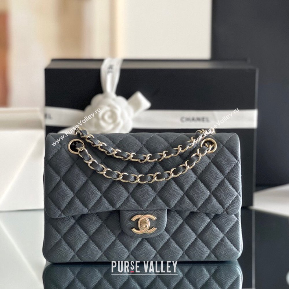 Chanel Grained Calfskin Small Classic Flap Bag A01113 Dark Grey/Light Gold 2023 Original Quality (MHE-23121810)