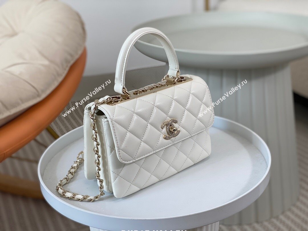 Chanel Trendy CC Quilted Lambskin Mini Flap Bag with Top handle and Metal-Tone Band AS4654 White 2024 (SM-24072219)