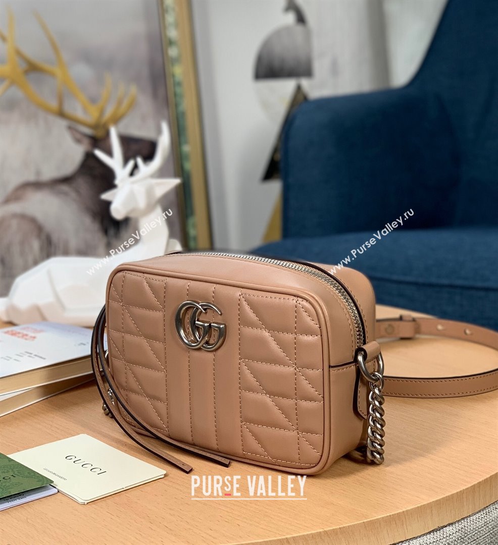 Gucci GG Marmont Geometric Leather Mini Shoulder Bag 634936 Rose Beige 2021 (DLH-21101549)