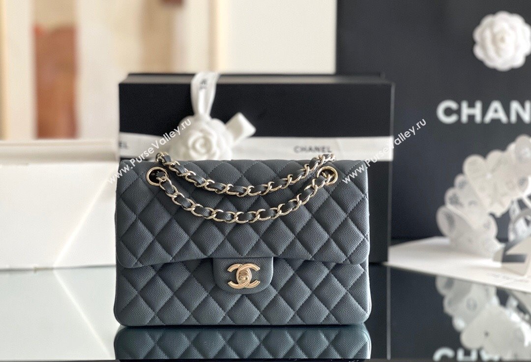 Chanel Grained Calfskin Small Classic Flap Bag A01113 Dark Grey/Light Gold 2023 Original Quality (MHE-23121810)