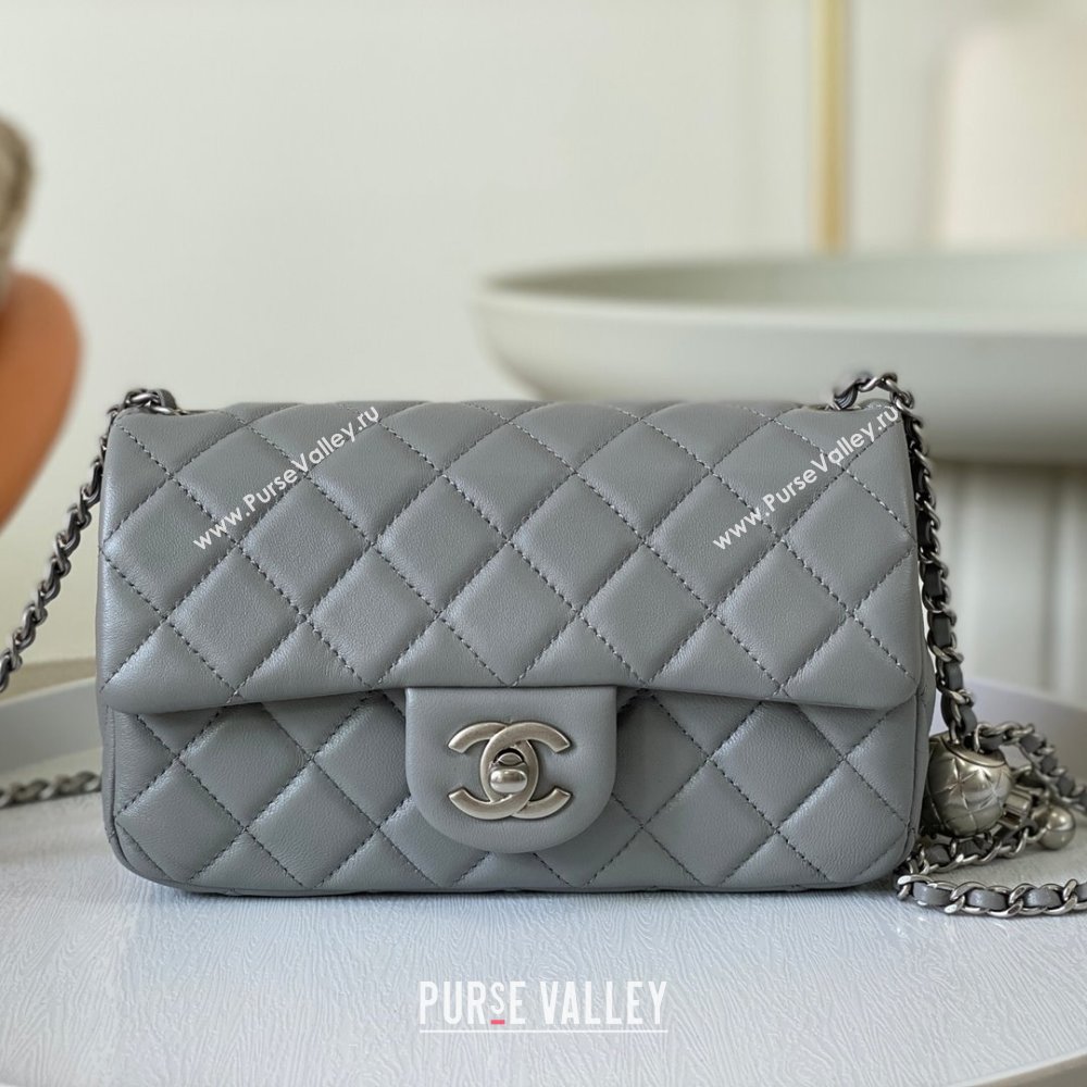 Chanel Lambskin Small Flap Bag with Metal Ball AS1787 Grey/Silver 2024 (SM-24040208)