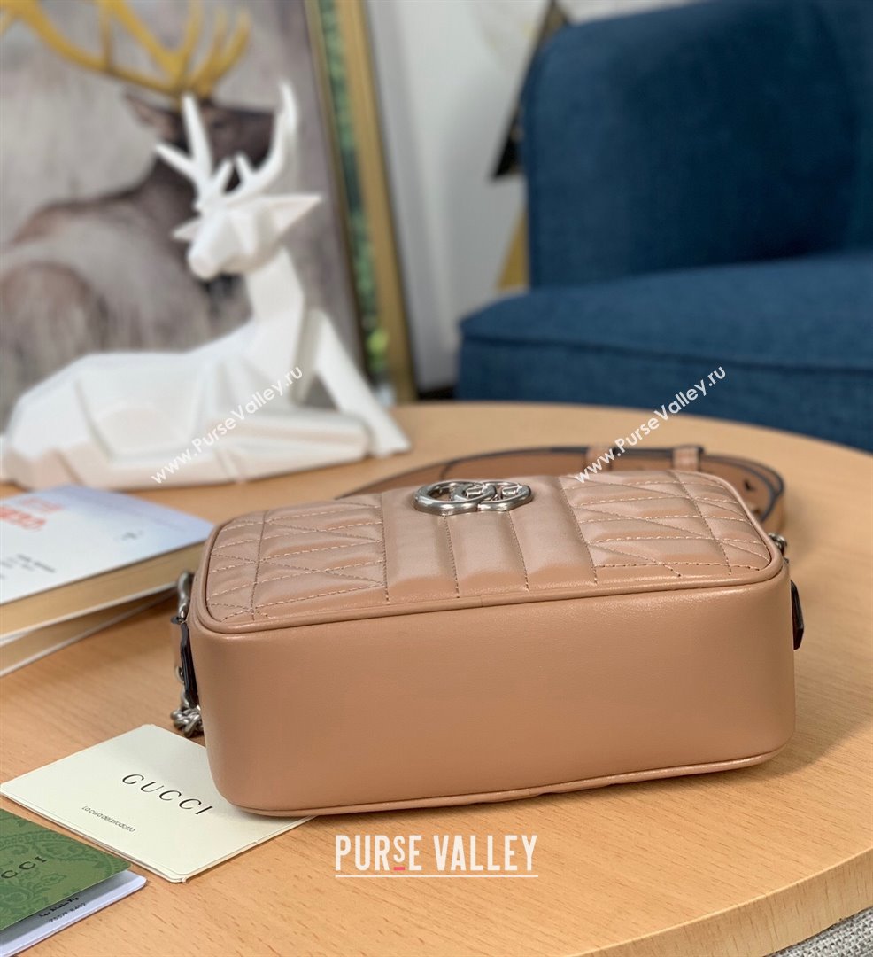 Gucci GG Marmont Geometric Leather Mini Shoulder Bag 634936 Rose Beige 2021 (DLH-21101549)