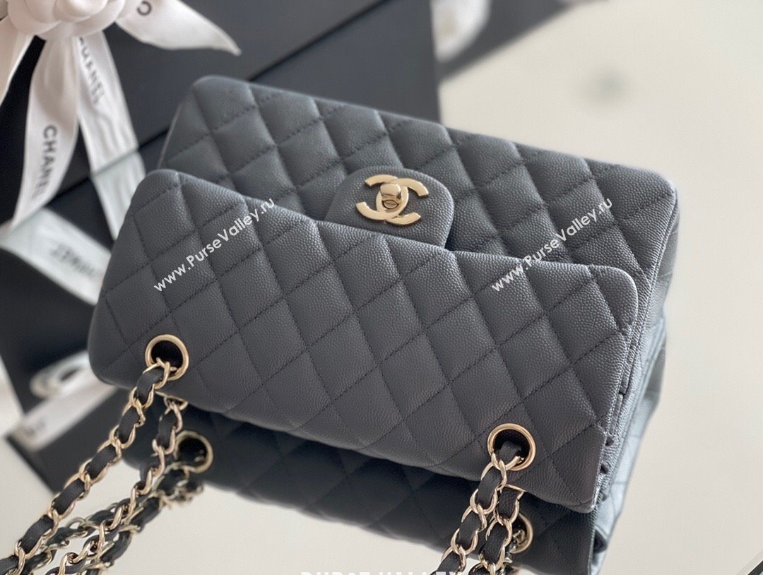 Chanel Grained Calfskin Small Classic Flap Bag A01113 Dark Grey/Light Gold 2023 Original Quality (MHE-23121810)