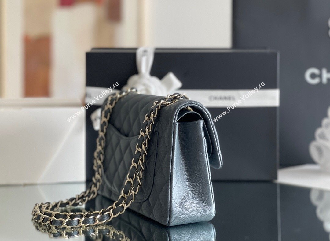 Chanel Grained Calfskin Small Classic Flap Bag A01113 Dark Grey/Light Gold 2023 Original Quality (MHE-23121810)