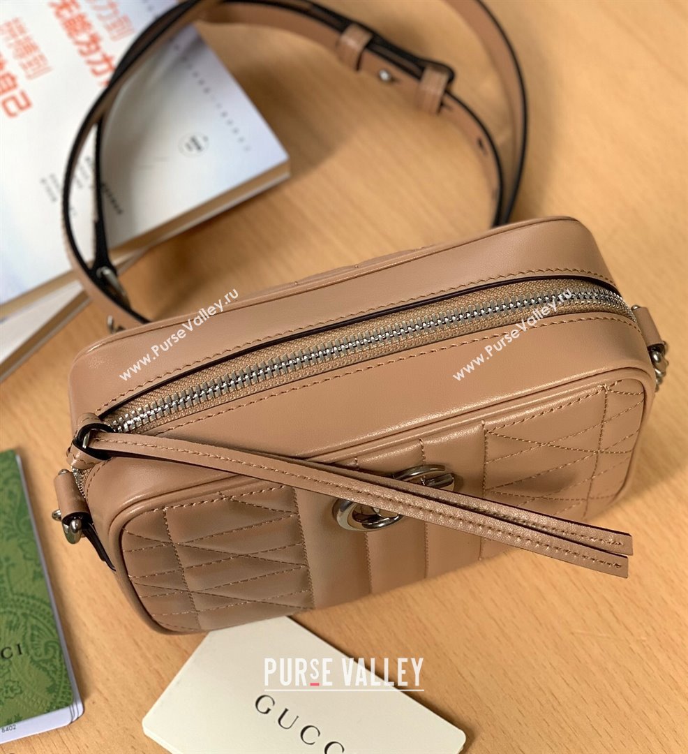 Gucci GG Marmont Geometric Leather Mini Shoulder Bag 634936 Rose Beige 2021 (DLH-21101549)