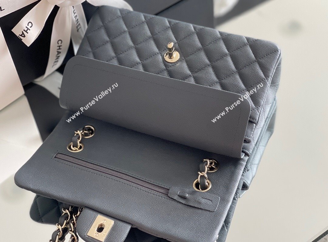 Chanel Grained Calfskin Small Classic Flap Bag A01113 Dark Grey/Light Gold 2023 Original Quality (MHE-23121810)