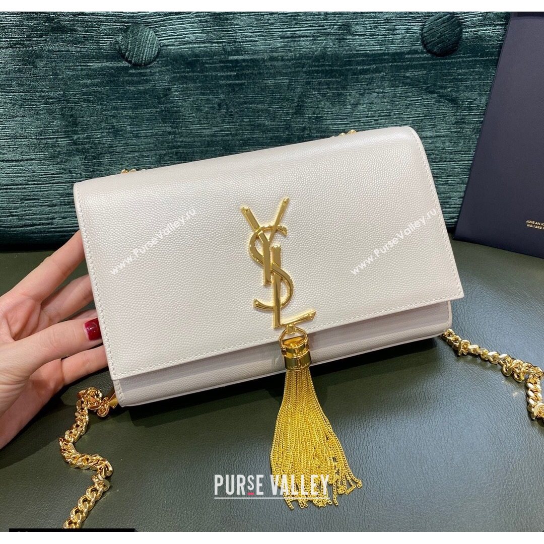 Saint Laurent Kate Small Chain and Tassel Bag in Grain Leather 474366 Off-white/Gold 2021 TOP (JUND-210823057)