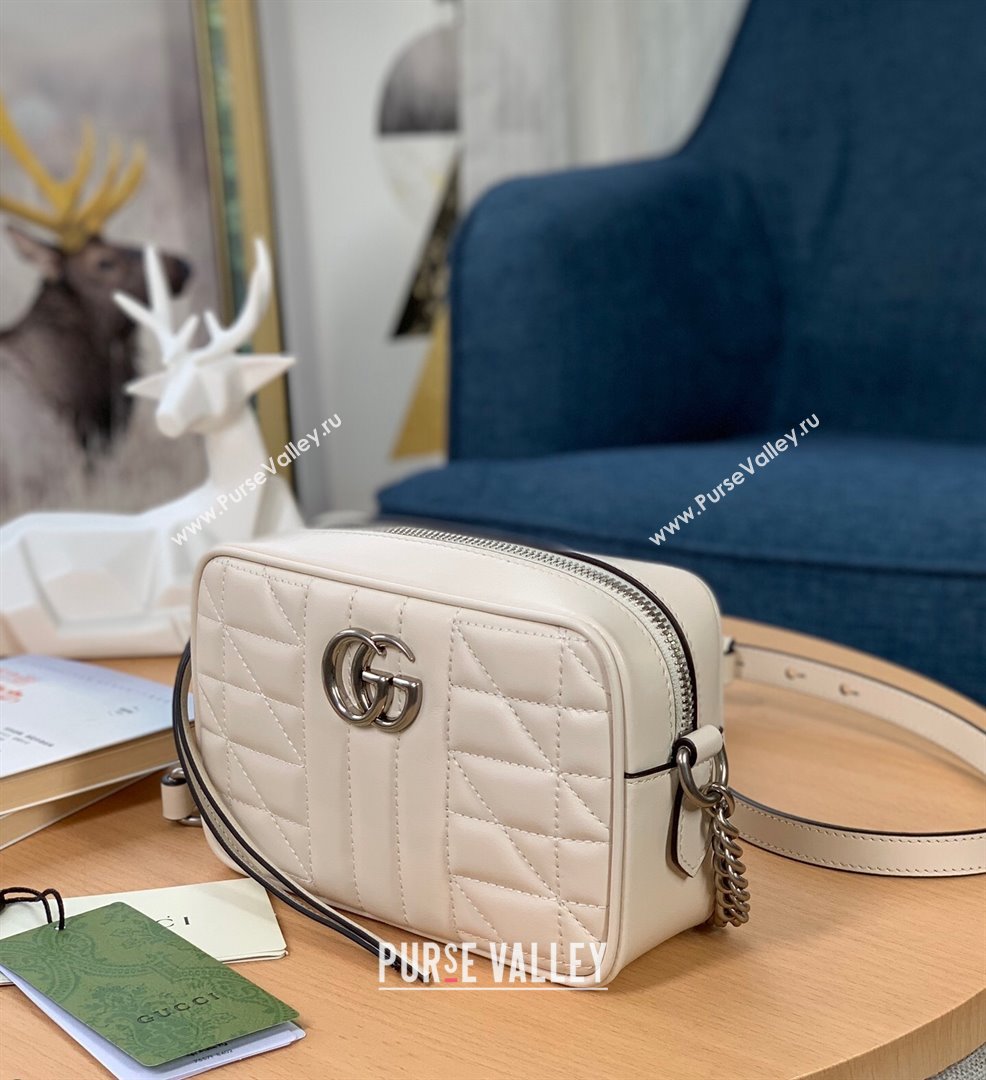 Gucci GG Marmont Geometric Leather Mini Shoulder Bag 634936 White 2021 (DLH-21101551)