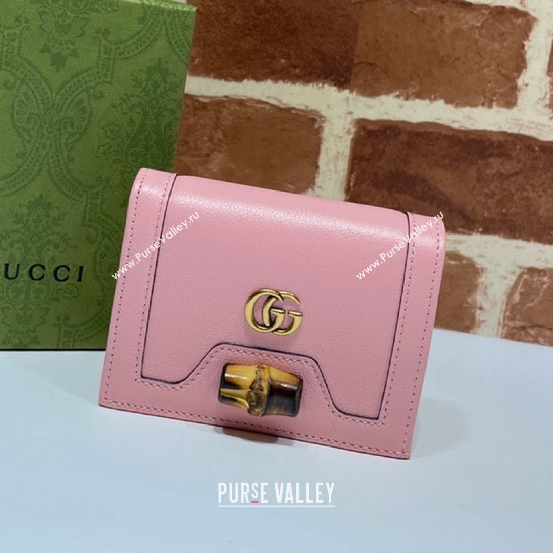 Gucci Diana Bamboo Card Case Wallet ‎658244 Pastel Pink 2021 (DLH-21090346)