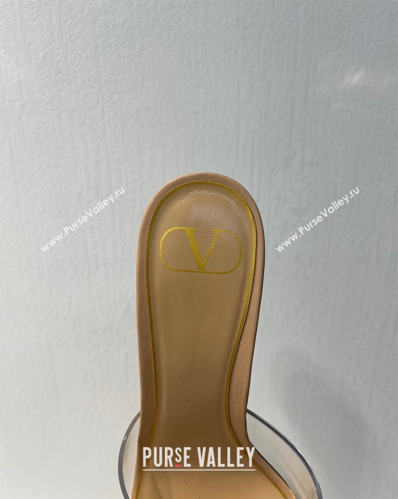 Valentino One Stud PVC Heel Slide Sandals with Crystals and Clear Heel 4.5cm Nude 2023 VT102702 (MD-231027061)